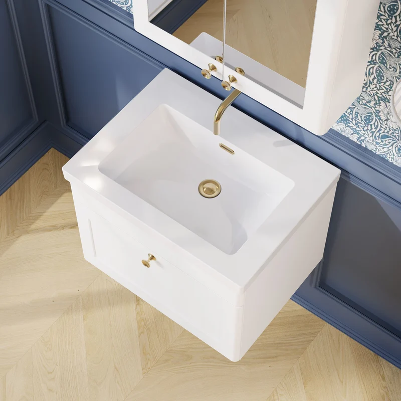 Classique 600mm Wall Hung Vanity Unit With 1 Drawer With Contemporary Basin - Satin White