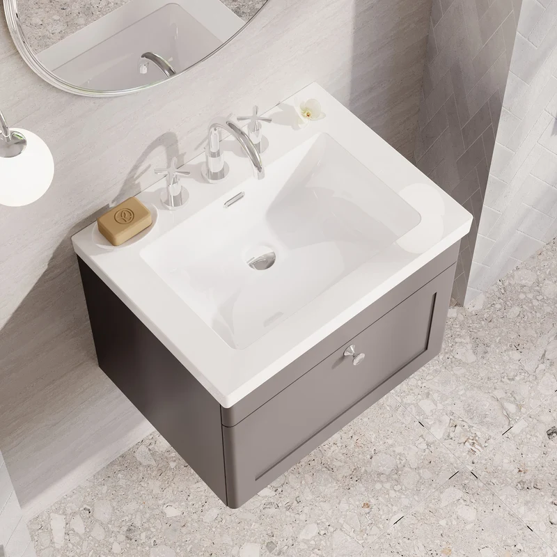 Classique 600mm Wall Hung Vanity Unit With 1 Drawer With Contemporary Basin - Satin Grey