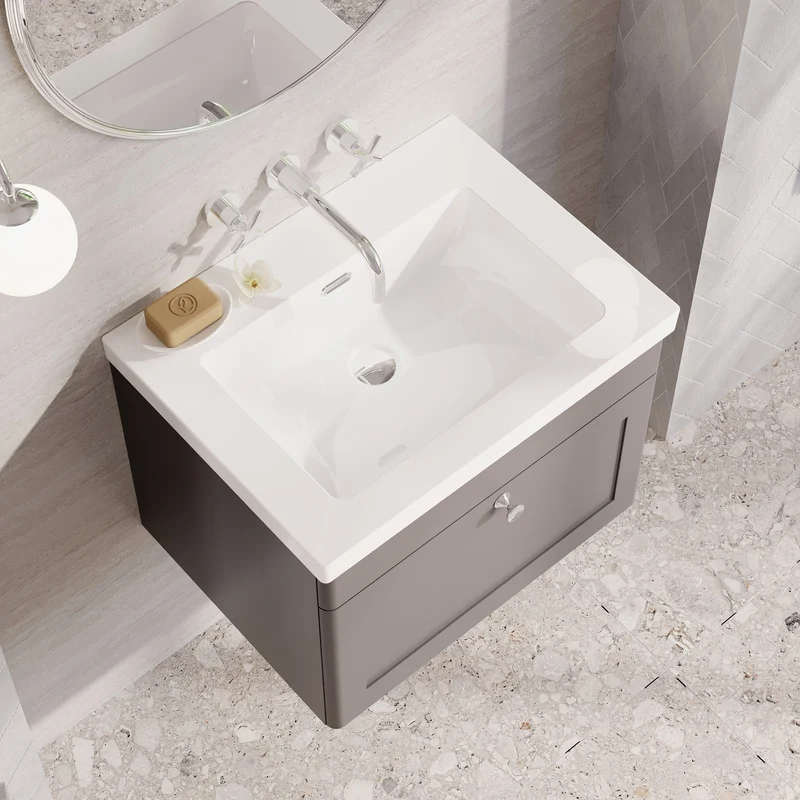 Classique 600mm Wall Hung Vanity Unit With 1 Drawer With Contemporary Basin - Satin Grey