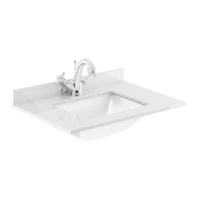 Classique 600mm Floor Standing Vanity Unit With 2 Doors With White Marble Worktop With Square Basin - Satin Green