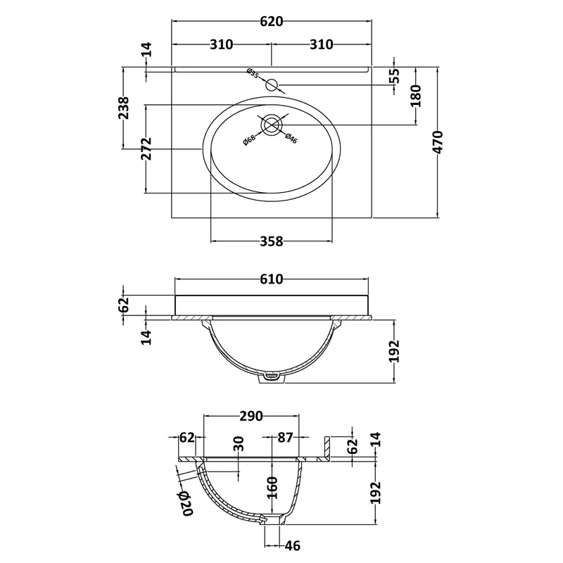 Classique 600mm Floor Standing Vanity Unit With 2 Doors With White Marble Worktop With Round Basin - Satin Soft Black