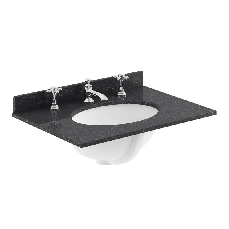 Classique 600mm Floor Standing Vanity Unit With 2 Doors With Black Marble Worktop With Round Basin - Satin White