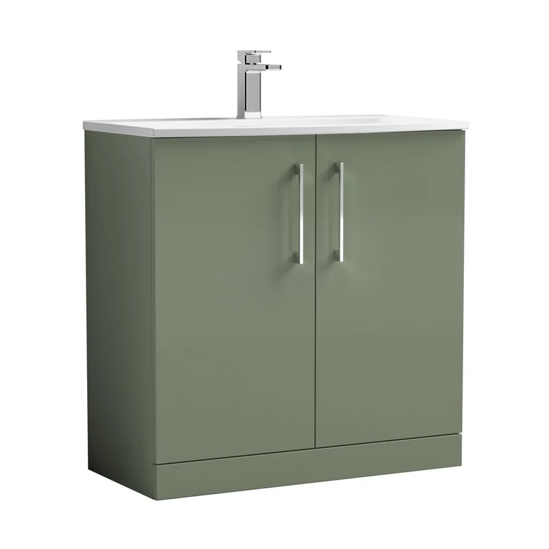 Nuie Arno 800mm Floor Standing 2 Door Vanity & Basin 4 Contemporary Satin Green MFC 830x810x440mm