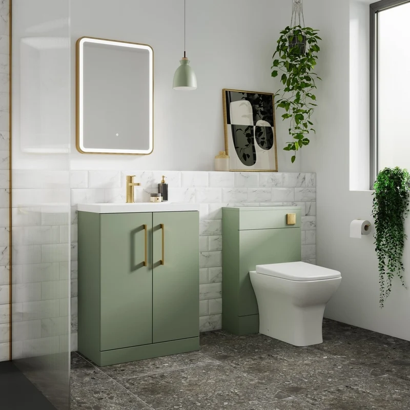 Nuie Arno 800mm Floor Standing 2 Door Vanity & Basin 3 Contemporary Satin Green MFC 850x810x395mm