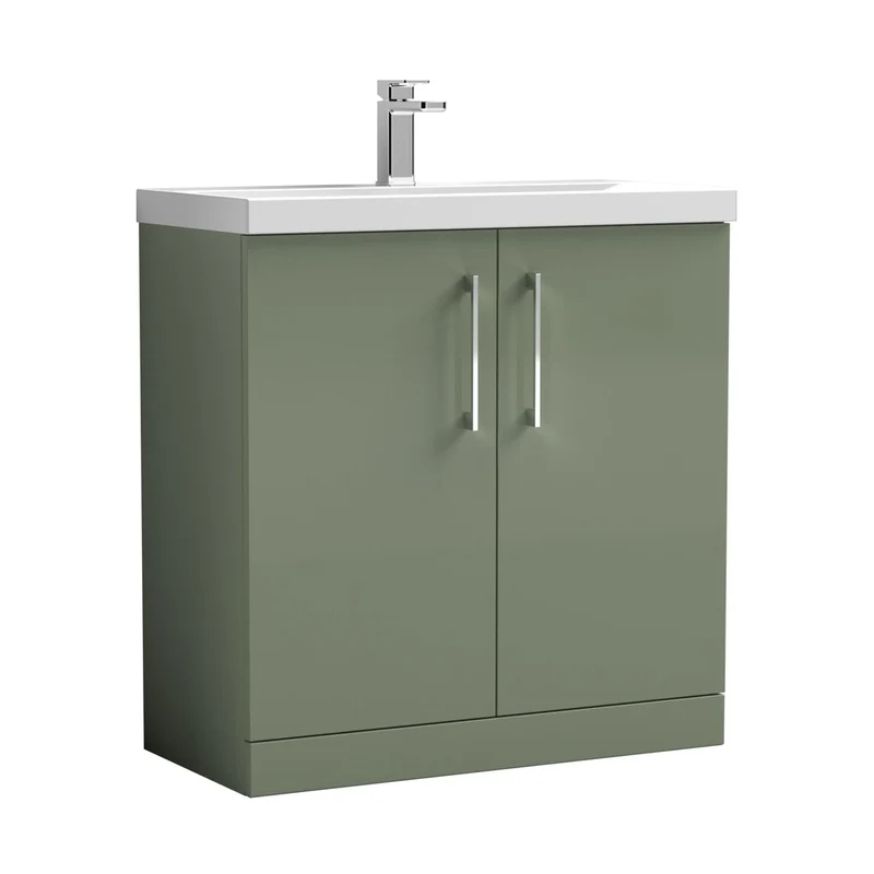 Nuie Arno 800mm Floor Standing 2 Door Vanity & Basin 1 Contemporary Satin Green MFC 840x810x390mm