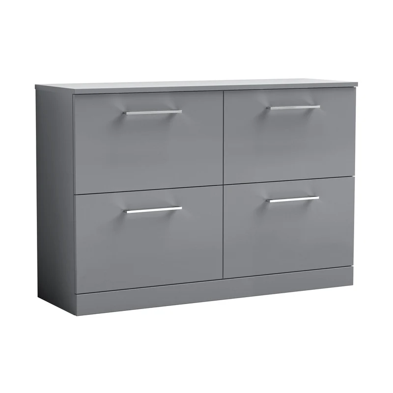 Nuie Arno 1200mm Floor Standing 4 Drawer Vanity & Worktop Contemporary Satin Grey MFC Painted Matt 818x1205x390mm