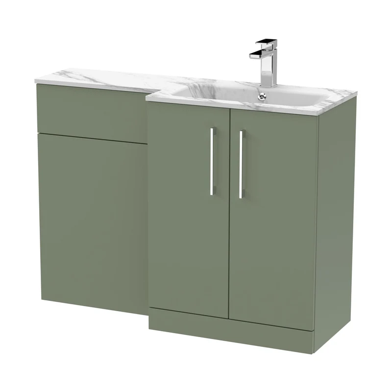 Nuie Arno 1100mm Right Hand Combination Contemporary Satin Green MFC Painted Matt,stone 858x1105x390mm - ARN813R