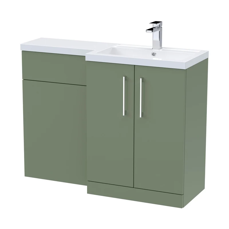 Nuie Arno 1100mm Right Hand Combination Contemporary Satin Green MFC Painted Matt 858x1105x390mm