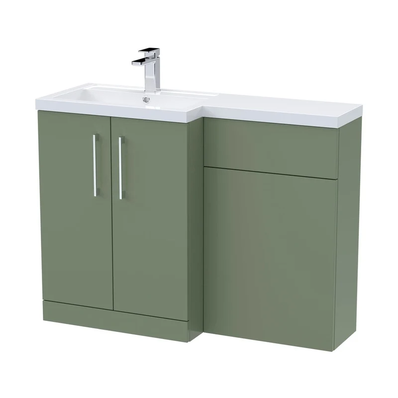 Nuie Arno 1100mm Left Hand Combination Contemporary Satin Green MFC Painted Matt 858x1105x390mm