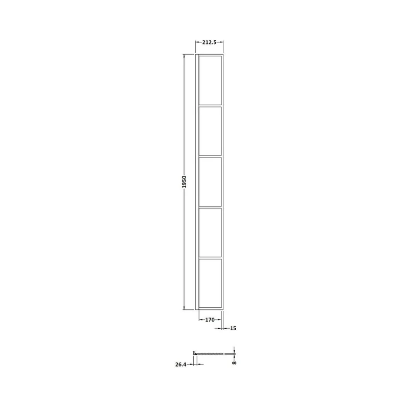 Hudson Reed Wetroom Screens 215mm Wetroom Return Screen Contemp Matt Black Aluminium 1950x213x28mm