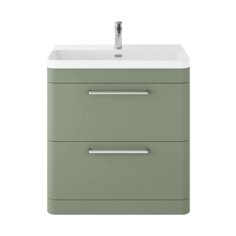 Hudson Reed Solar Floor Standing 800mm Cabinet & Thin Edge Ceramic Basin Contemp Fern Green MDF Vinyl Smooth Matt 862x810x460mm