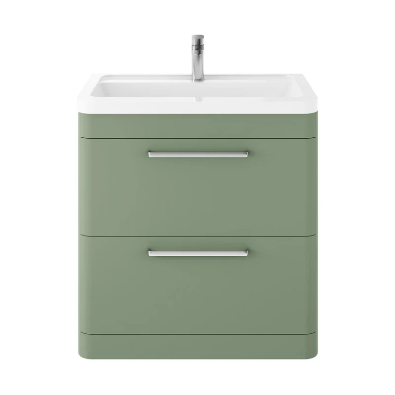 Hudson Reed Solar Floor Standing 800mm Cabinet & Ceramic Basin Contemp Fern Green MDF Vinyl Smooth Matt 840x800x445mm