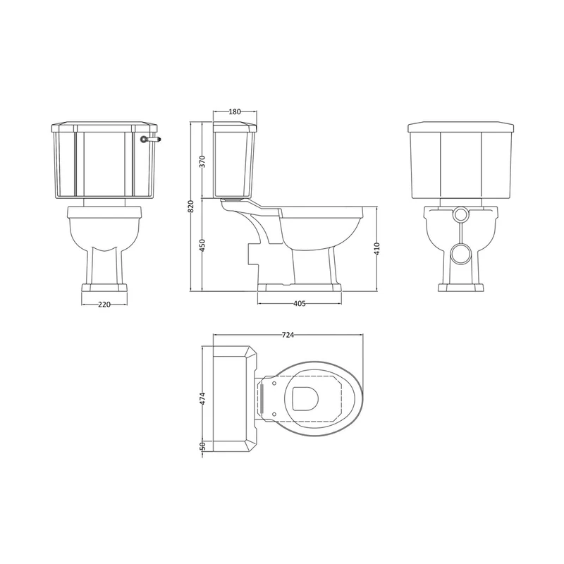 Hudson Reed Richmond Close Coupled Pan & Cistern Trad Gloss White Vitreous China 795x474x720mm