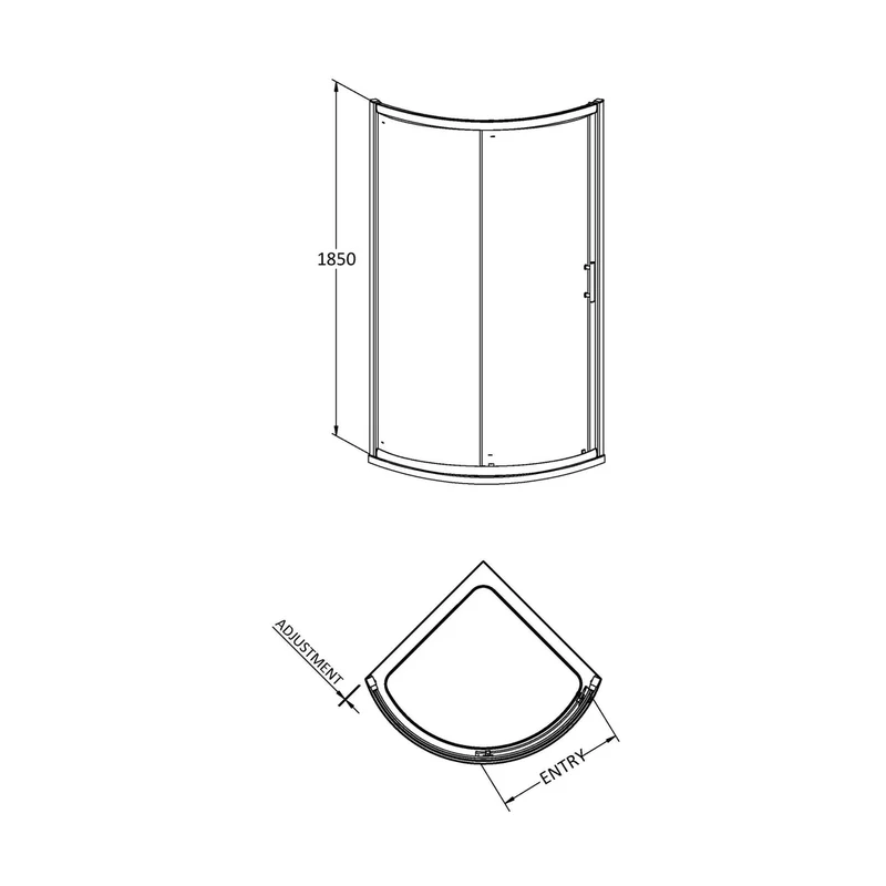 Hudson Reed Pacific 860mm Single Entry Quadrant Contemp Chrome Aluminium,metal 1850x910x910mm - AQSE1H3