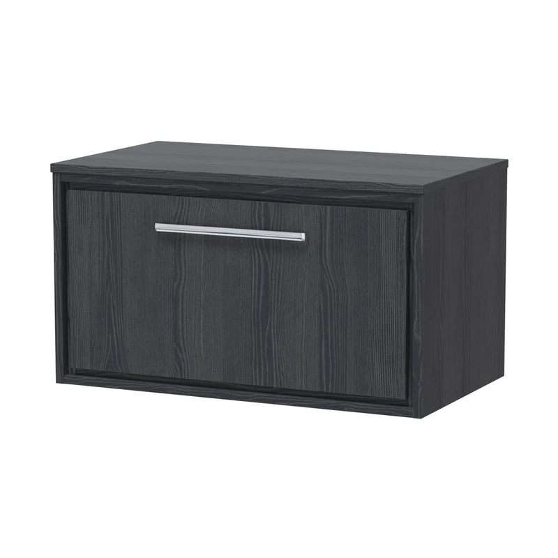 Hudson Reed Lille 800mm Wall Hung Single Drawer Vanity With Worktop Contemp Graphite Grey Woodgrain MFC Textured Woodgrain 449x805x460mm