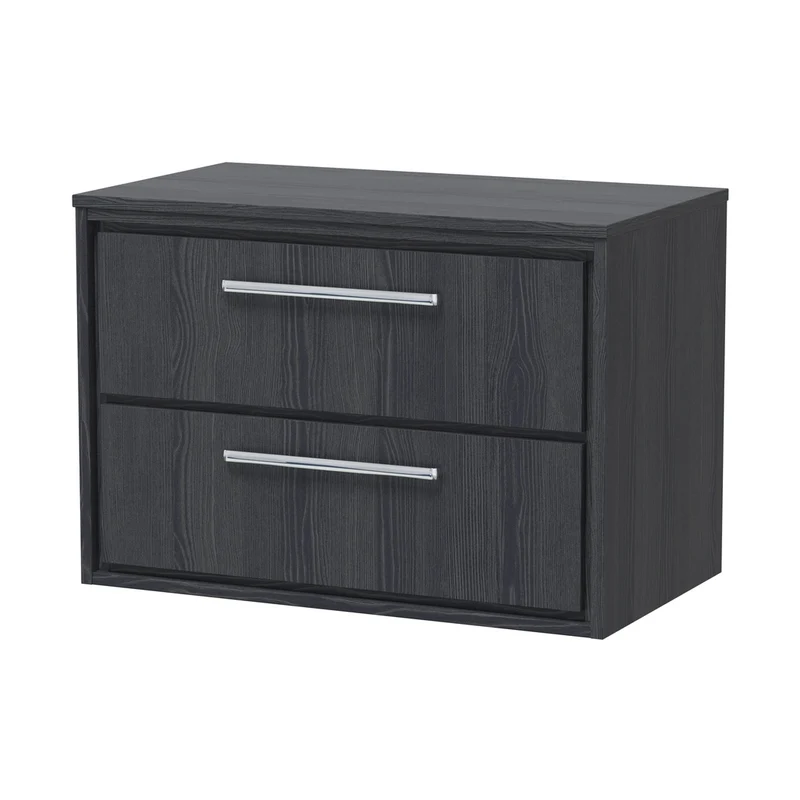 Hudson Reed Lille 800mm Wall Hung 2-drawer Vanity With Worktop Contemp Graphite Grey Woodgrain MFC Textured Woodgrain 539x805x460mm