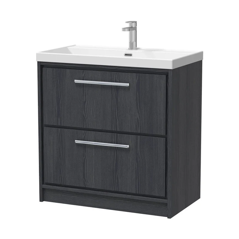Hudson Reed Lille 800mm Floor Standing 2-drawer Vanity With Basin - 1 Tap Hole Contemp Graphite Grey Woodgrain MFC Textured Woodgrain,vitreous China 850x810x460mm