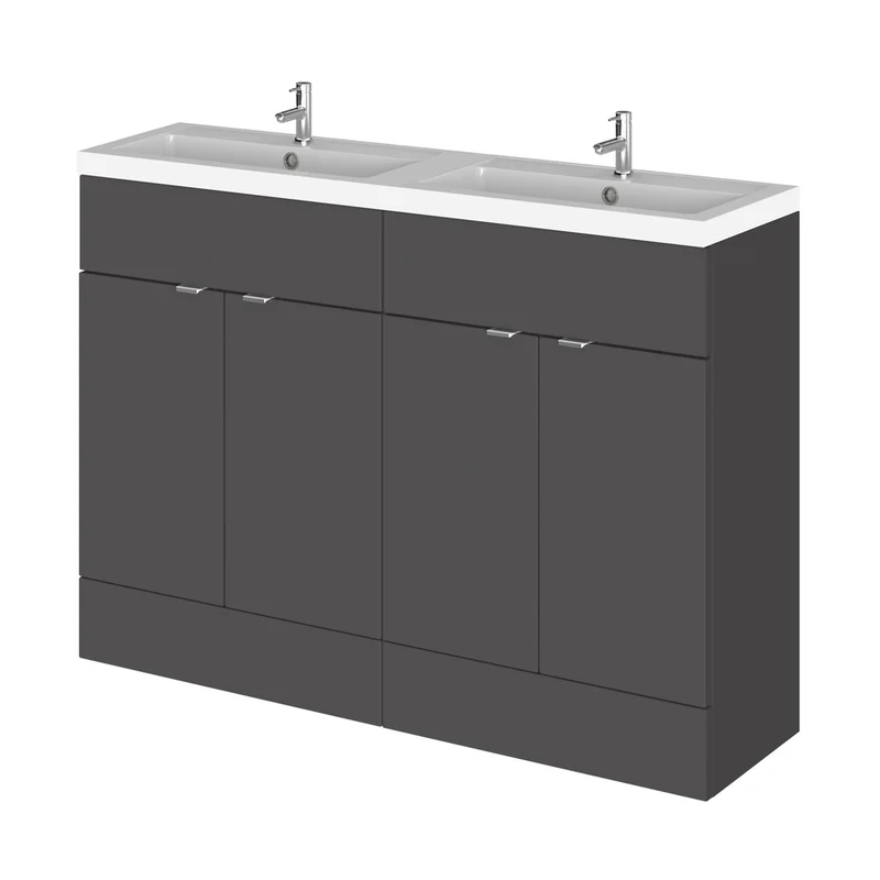 Hudson Reed Fusion 1200mm Vanity Unit & Double Basin Contemp Gloss Grey MFC Painted Gloss 904x1205x360mm