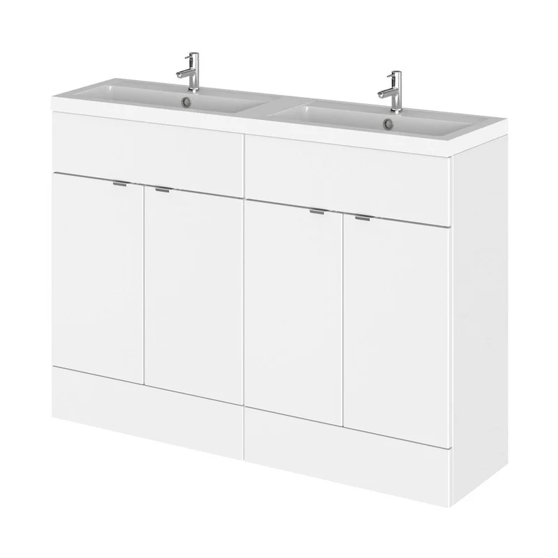 Hudson Reed Fusion 1200mm Vanity Unit & Double Basin Contemp Gloss White MFC Painted Gloss 904x1205x360mm