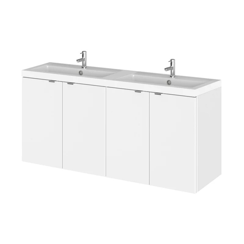 Hudson Reed Fusion 1200mm Vanity Unit & Double Basin Contemp Gloss White MFC Painted Gloss 579x1205x360mm - CBI133