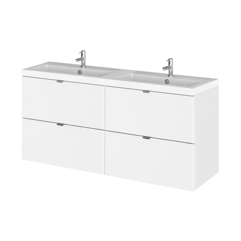 Hudson Reed Fusion 1200mm Vanity Unit & Double Basin Contemp Gloss White MFC Painted Gloss 579x1205x360mm - CBI132