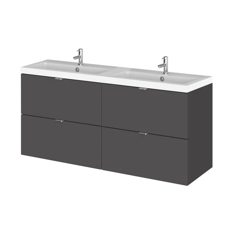Hudson Reed Fusion 1200mm Vanity Unit & Double Basin Contemp Gloss Grey MFC Painted Gloss 579x1205x360mm - CBI932
