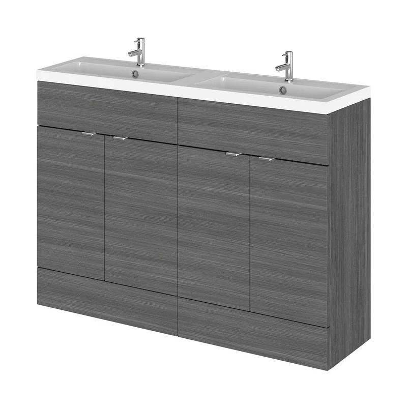 Hudson Reed Fusion 1200mm Vanity Unit & Double Basin Contemp Anthracite Woodgrain MFC Textured Woodgrain 904x1205x360mm