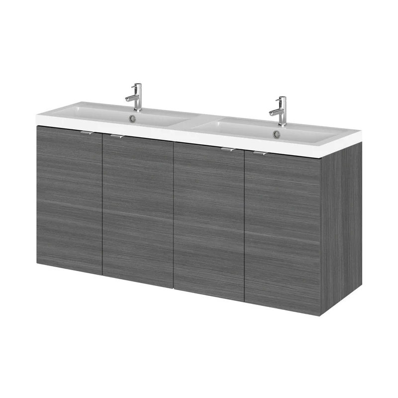 Hudson Reed Fusion 1200mm Vanity Unit & Double Basin Contemp Anthracite Woodgrain MFC Textured Woodgrain 579x1205x360mm - CBI533