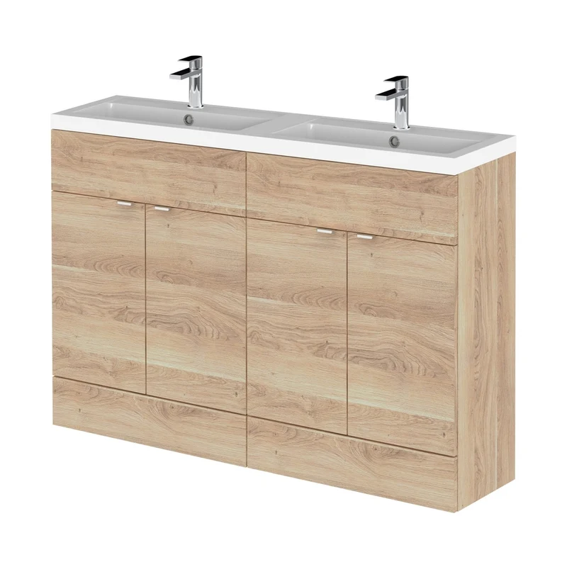 Hudson Reed Fusion 1200mm Fs 4-door Vanity & Double Basin Contemp Bleached Oak MFC Textured Woodgrain 904x1205x355mm - CBI3034
