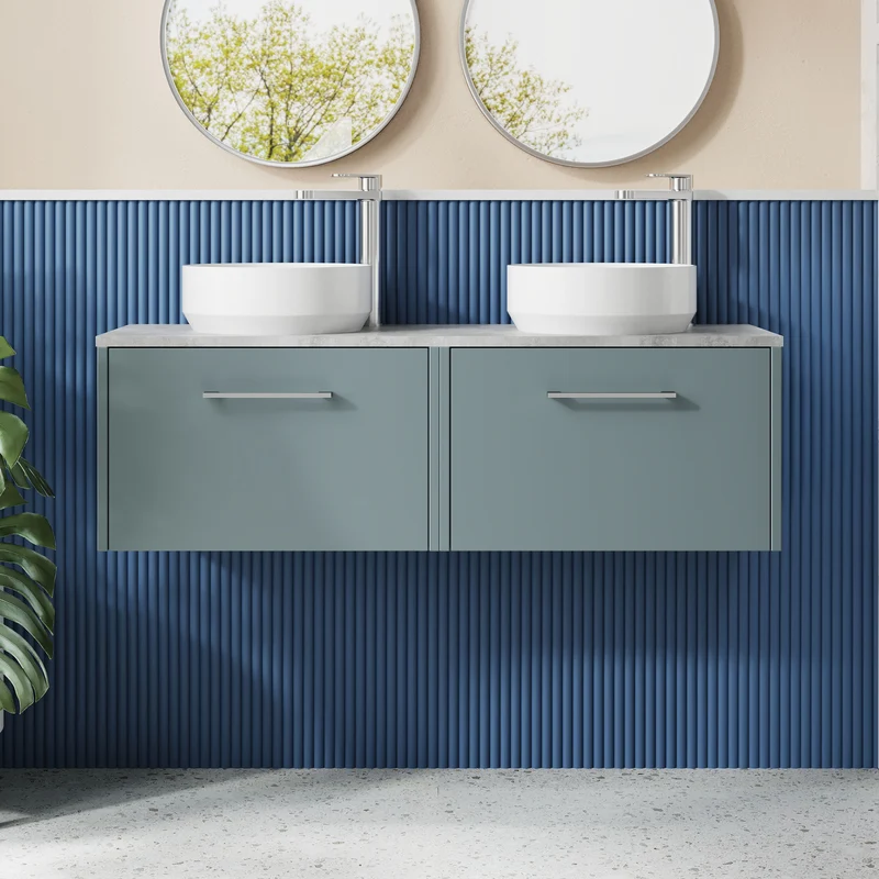 Juno 1200mm Wall Hung 2 Drawer Vanity Unit & Bellato Grey Laminate Worktop - Coastal Grey Matt
