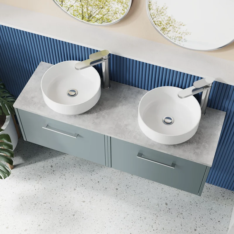 Juno 1200mm Wall Hung 2 Drawer Vanity Unit & Bellato Grey Laminate Worktop - Coastal Grey Matt