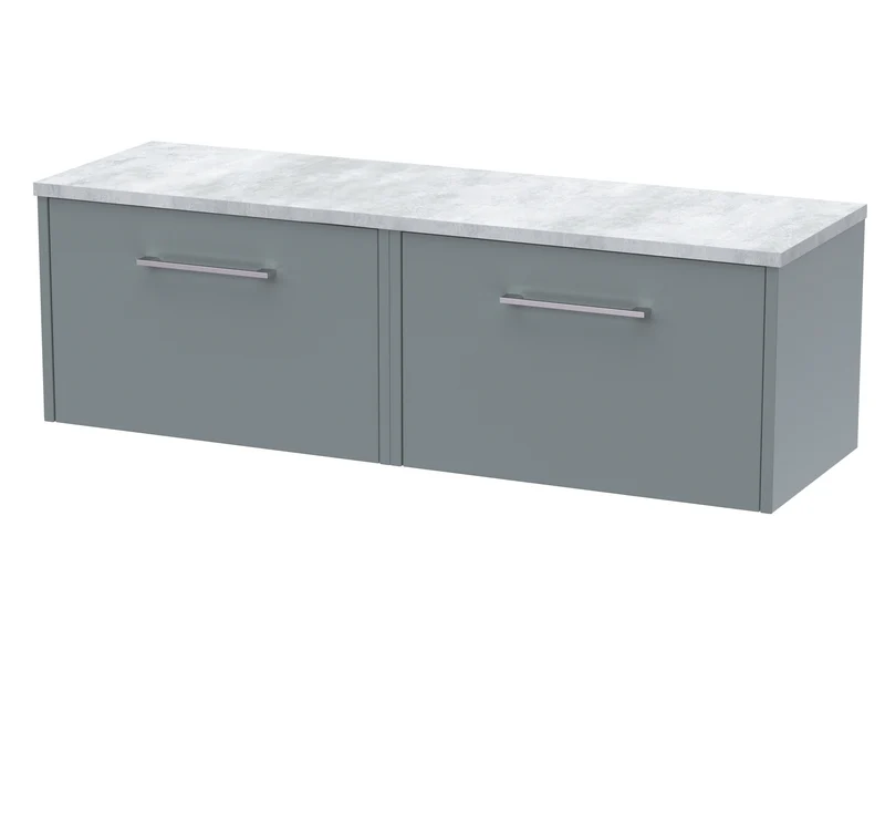 Juno 1200mm Wall Hung 2 Drawer Vanity Unit & Bellato Grey Laminate Worktop - Coastal Grey Matt