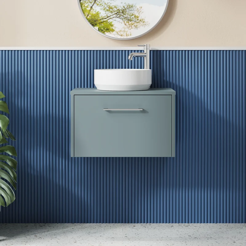 Juno 600mm Wall Hung 1 Drawer Vanity Unit & Worktop - Coastal Grey Matt
