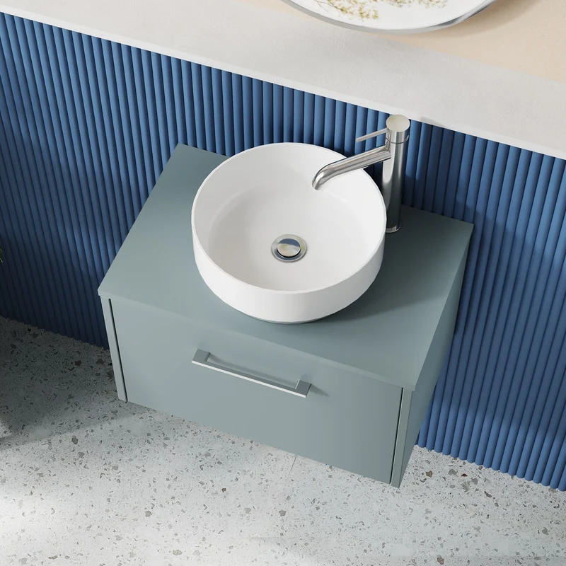 Juno 600mm Wall Hung 1 Drawer Vanity Unit & Worktop - Coastal Grey Matt