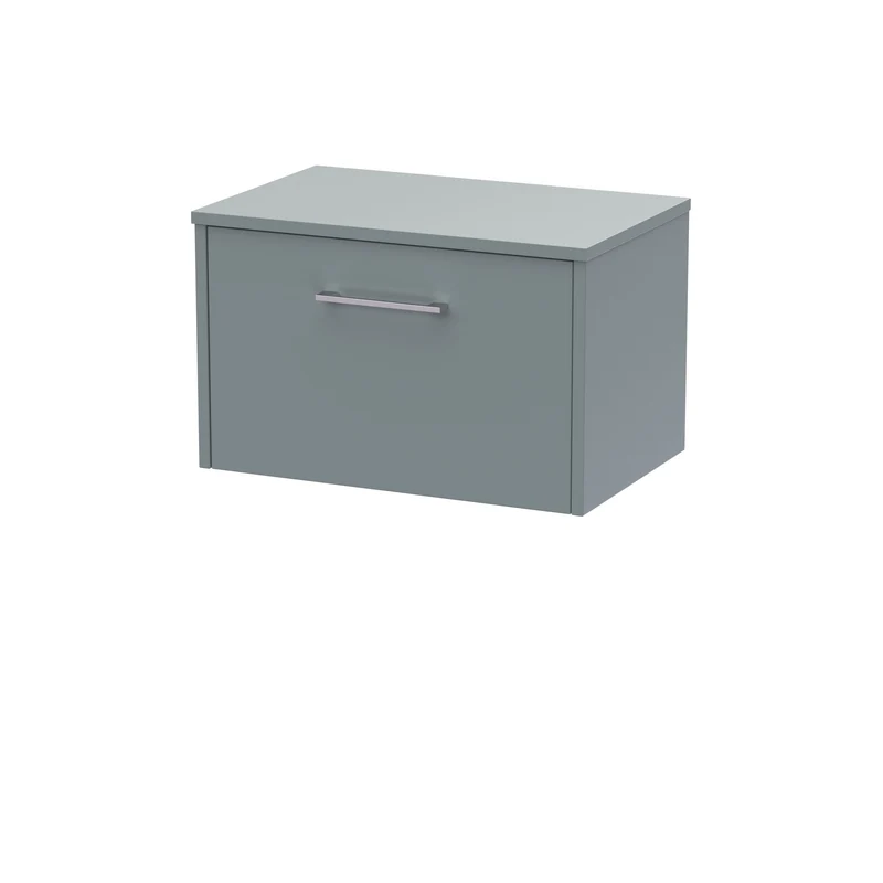 Juno 600mm Wall Hung 1 Drawer Vanity Unit & Worktop - Coastal Grey Matt