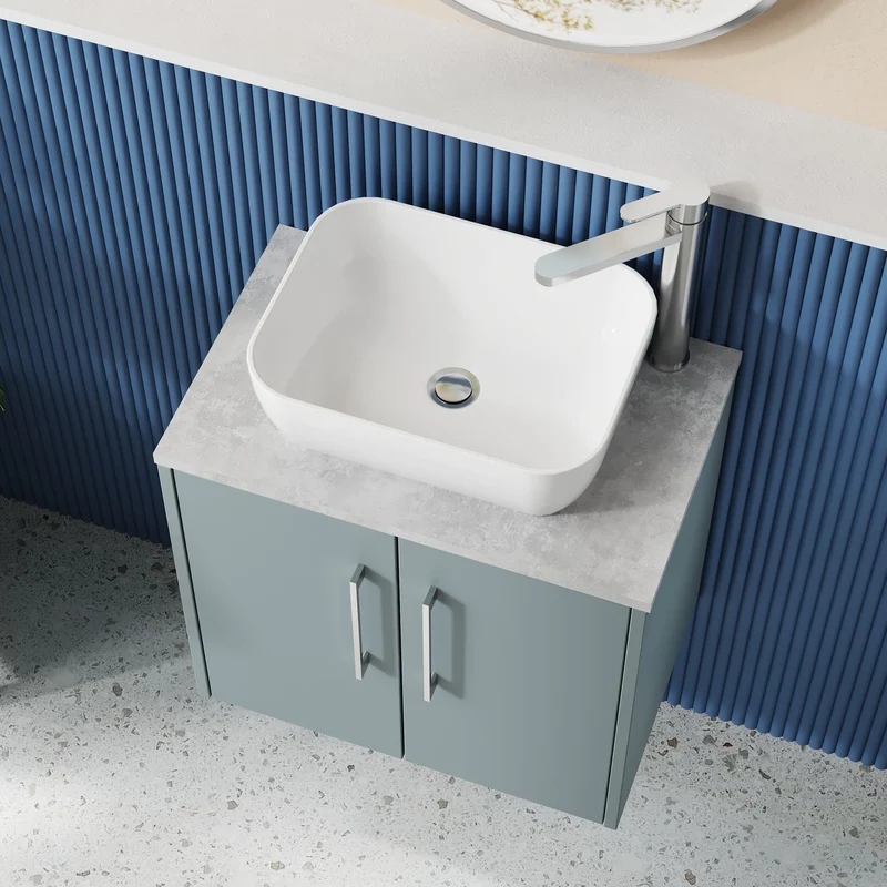 Juno 600mm Wall Hung 2 Door Vanity Unit & Bellato Grey Laminate Worktop - Coastal Grey Matt