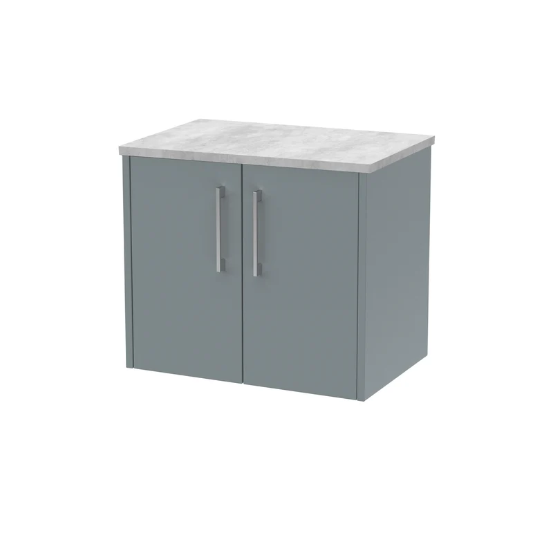 Juno 600mm Wall Hung 2 Door Vanity Unit & Bellato Grey Laminate Worktop - Coastal Grey Matt