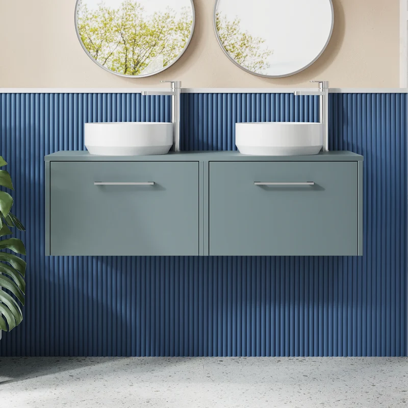 Juno 1200mm Wall Hung 2 Drawer Vanity Unit & Worktop - Coastal Grey Matt