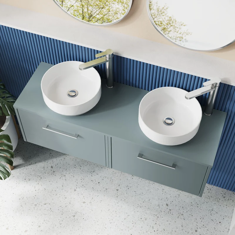 Juno 1200mm Wall Hung 2 Drawer Vanity Unit & Worktop - Coastal Grey Matt