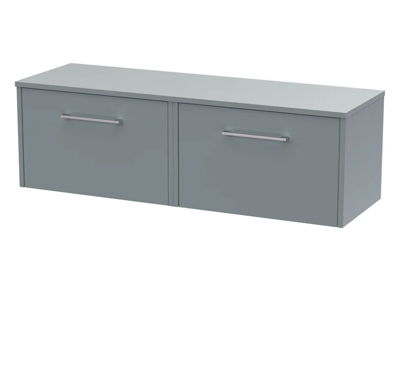 Juno 1200mm Wall Hung 2 Drawer Vanity Unit & Worktop - Coastal Grey Matt