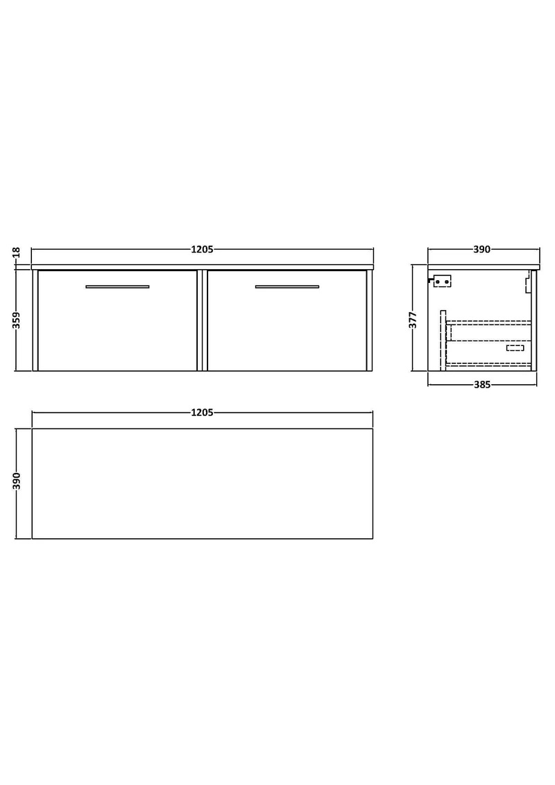 Juno 1200mm Wall Hung 2 Drawer Vanity Unit & Worktop - Coastal Grey Matt