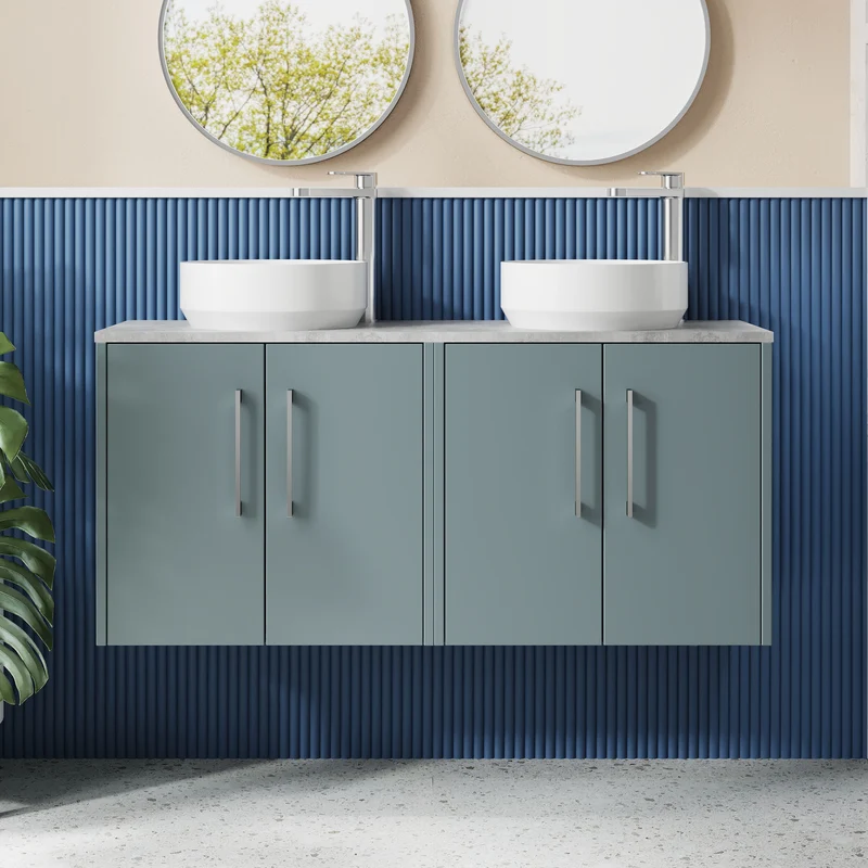 Juno 1200mm Wall Hung 4 Door Vanity Unit & Bellato Grey Laminate Worktop - Coastal Grey Matt