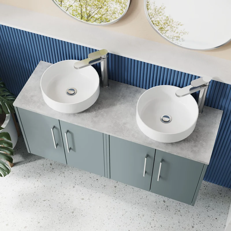 Juno 1200mm Wall Hung 4 Door Vanity Unit & Bellato Grey Laminate Worktop - Coastal Grey Matt