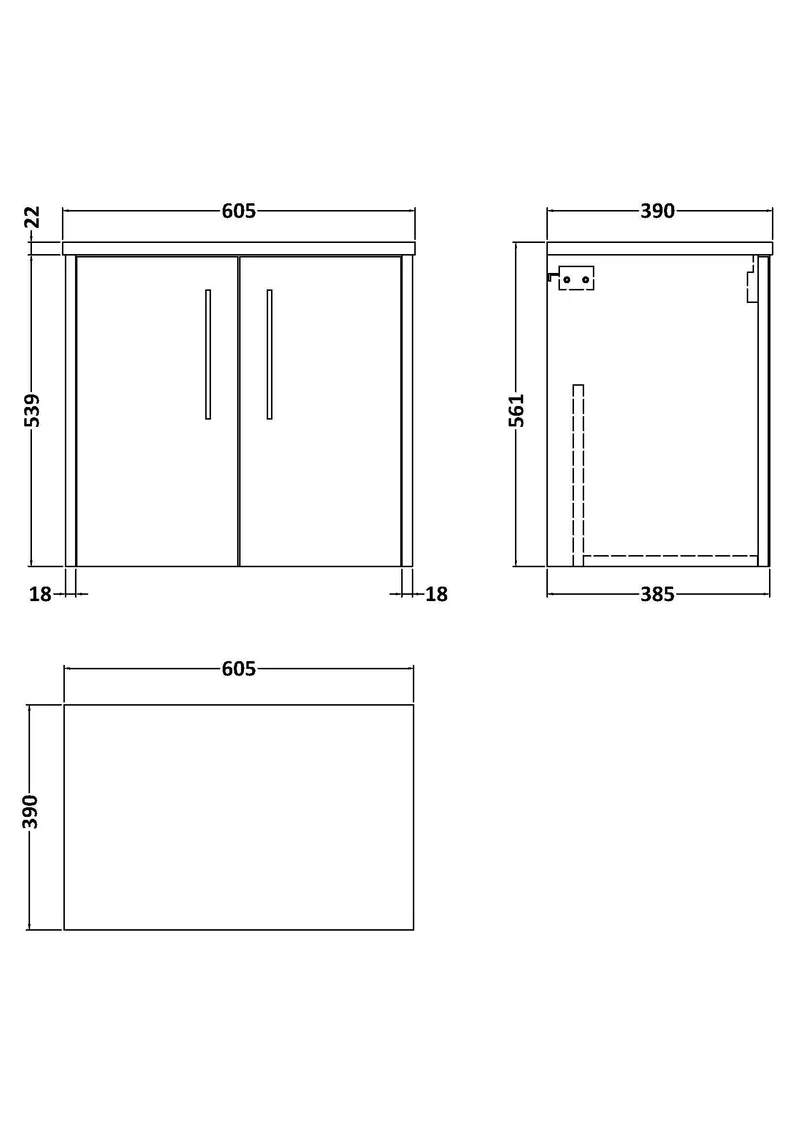 Juno 600mm Wall Hung 2 Door Vanity Unit & Carrera Marble Laminate Worktop - Coastal Grey Matt