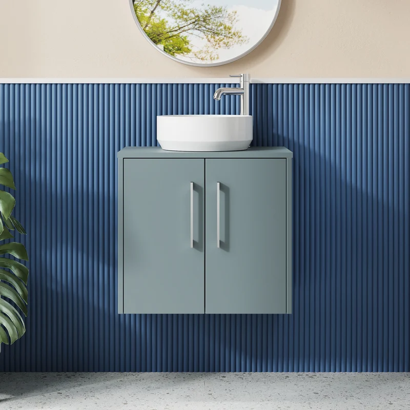 Juno 600mm Wall Hung 2 Door Vanity Unit & Worktop - Coastal Grey Matt