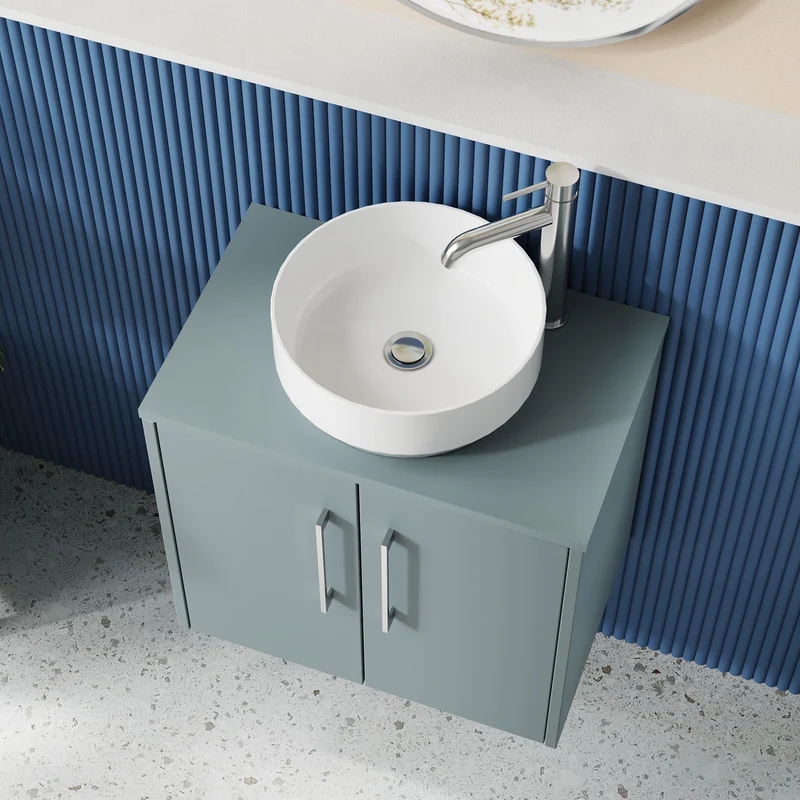 Juno 600mm Wall Hung 2 Door Vanity Unit & Worktop - Coastal Grey Matt
