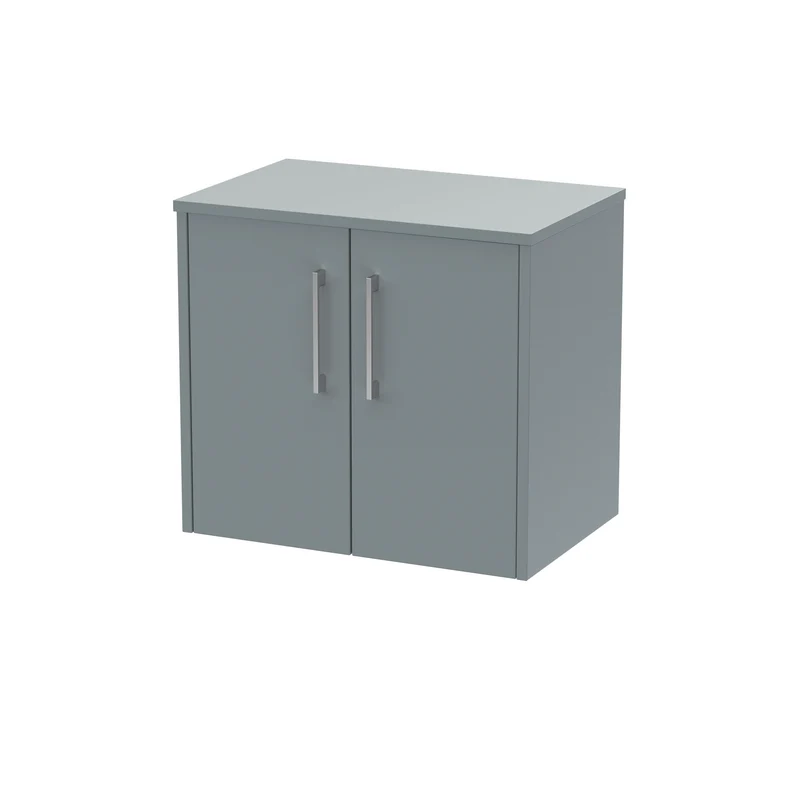 Juno 600mm Wall Hung 2 Door Vanity Unit & Worktop - Coastal Grey Matt