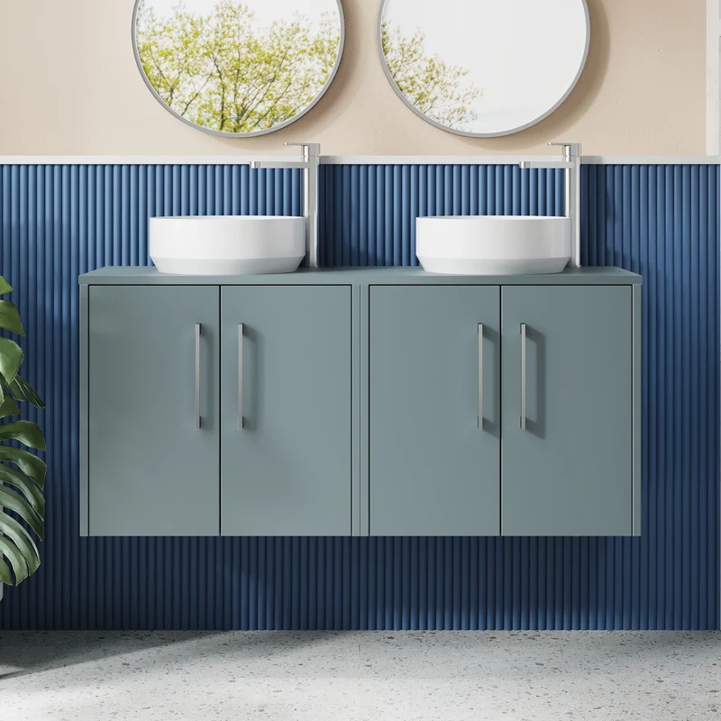 Juno 1200mm Wall Hung 4 Door Vanity Unit & Worktop - Coastal Grey Matt