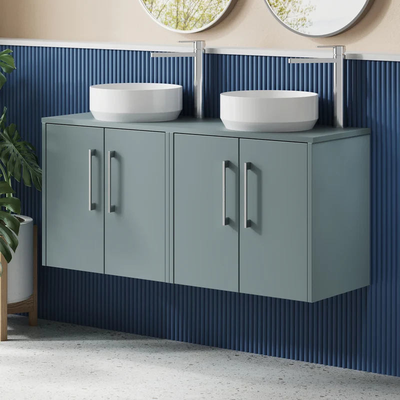 Juno 1200mm Wall Hung 4 Door Vanity Unit & Worktop - Coastal Grey Matt