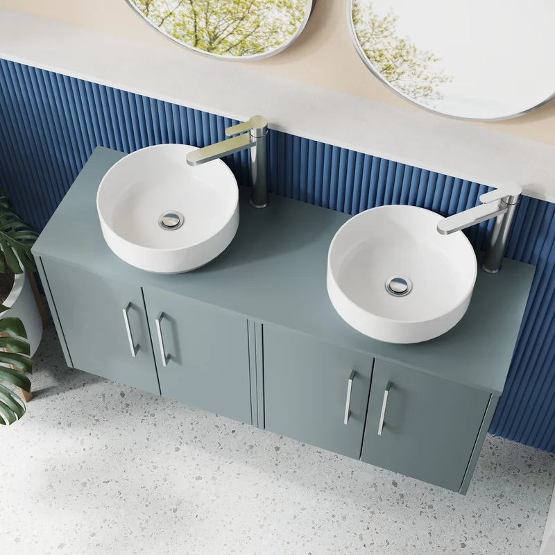 Juno 1200mm Wall Hung 4 Door Vanity Unit & Worktop - Coastal Grey Matt